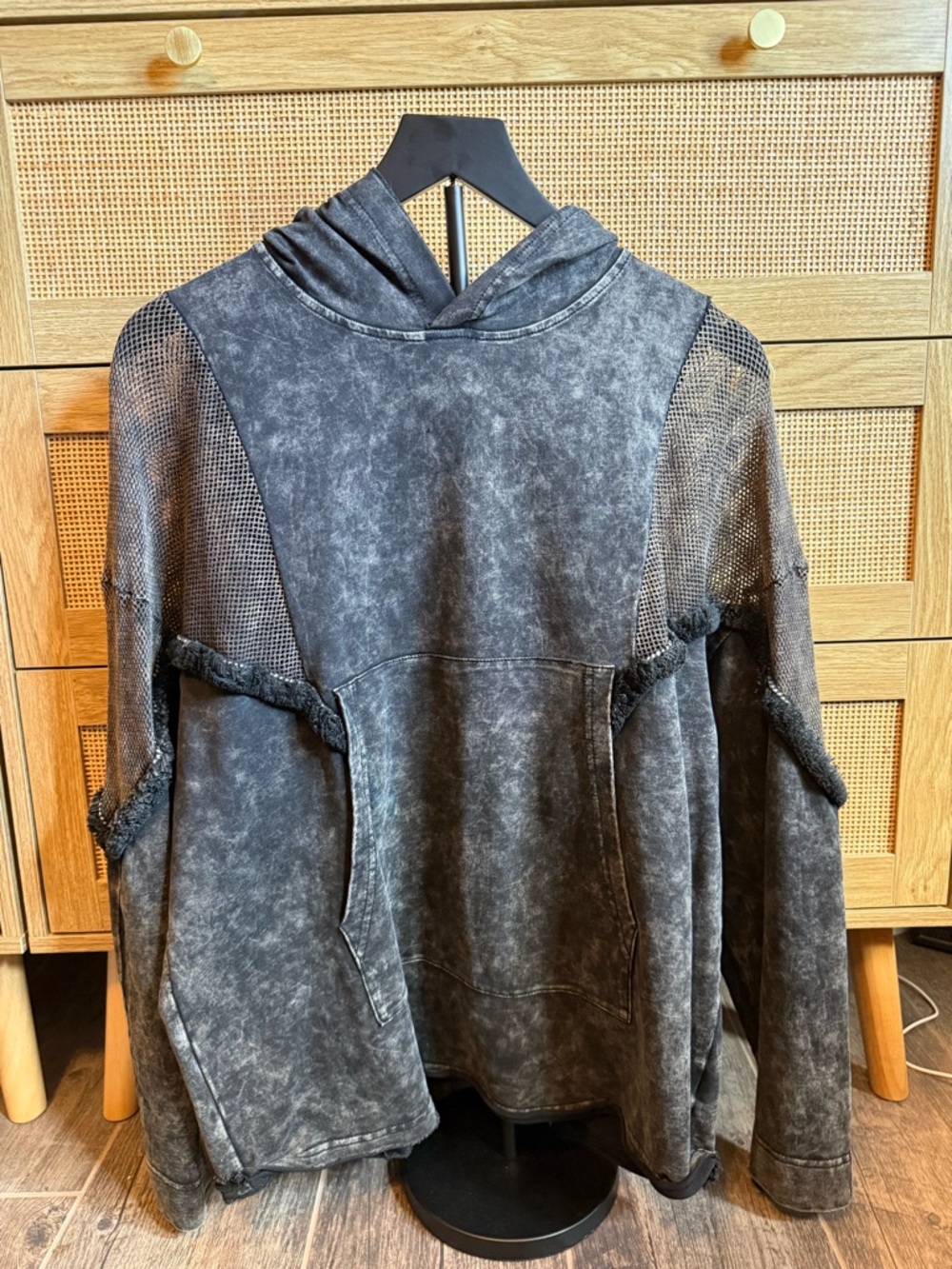 BiBi Distressed Charcoal Gray Hoodie Sweater